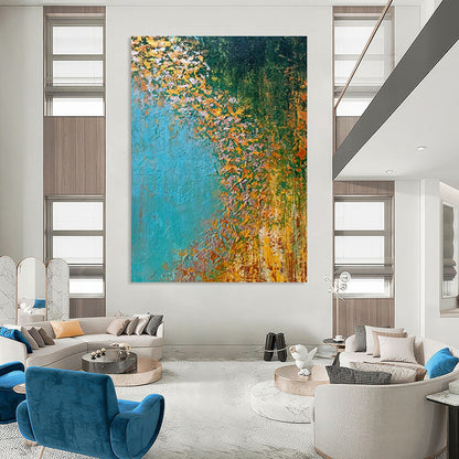 Blue - Green Autumn Landscape Art for Countryside Villa Living Rooms DLZ0067