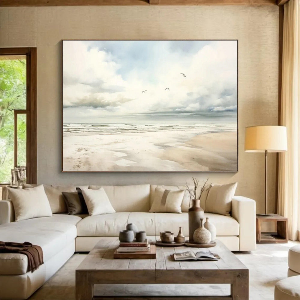 Ethereal Watercolor Seaside Painting for Coastal - Themed Bedroom Retreat DLZ2704