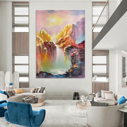 Colorful Mountain Waterfall Oil Painting for Luxury Hotel Suite & Wellness Spa DLZ1286