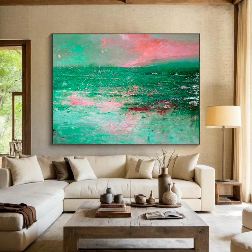 Pink - Green Ocean Abstract Art for Relaxing Balcony DLZ2782
