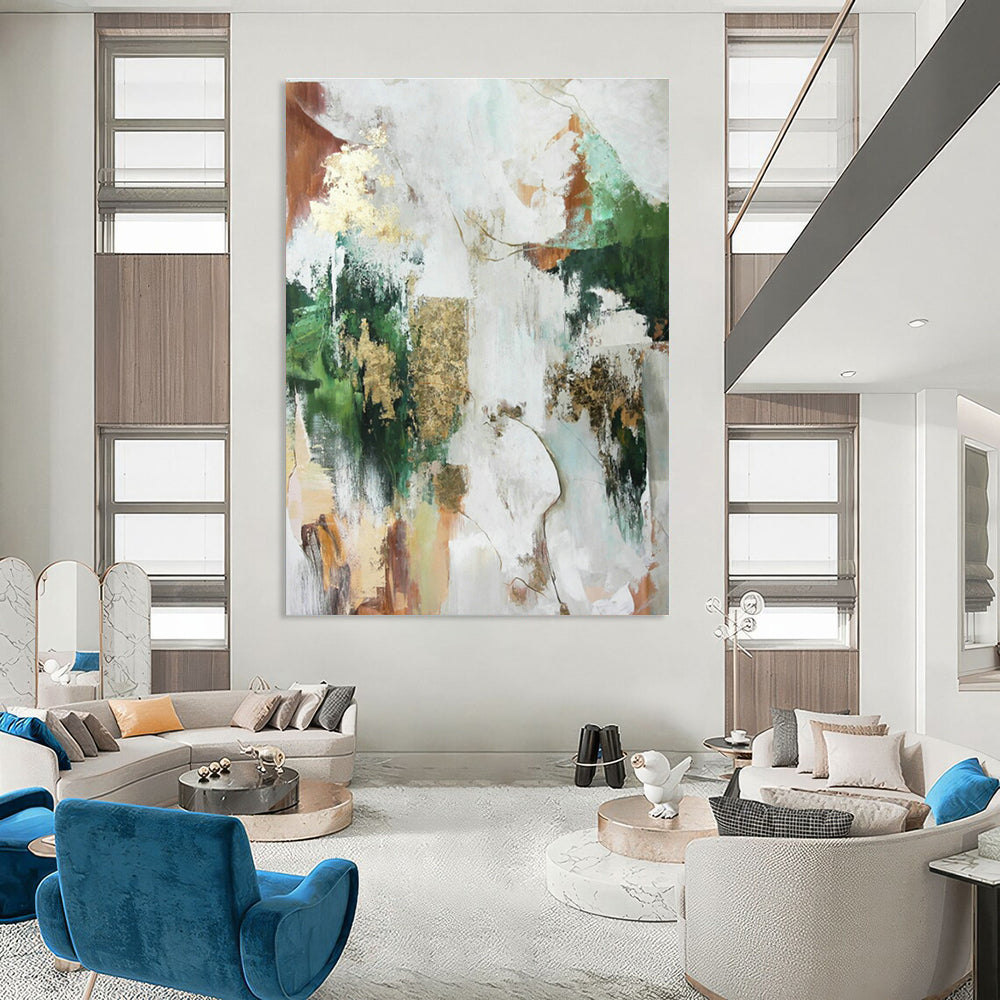 Green, Gold, and Brown Abstract Art for Rustic Winery Tasting Room & Nature - Lover’s Lounge DLZ1018