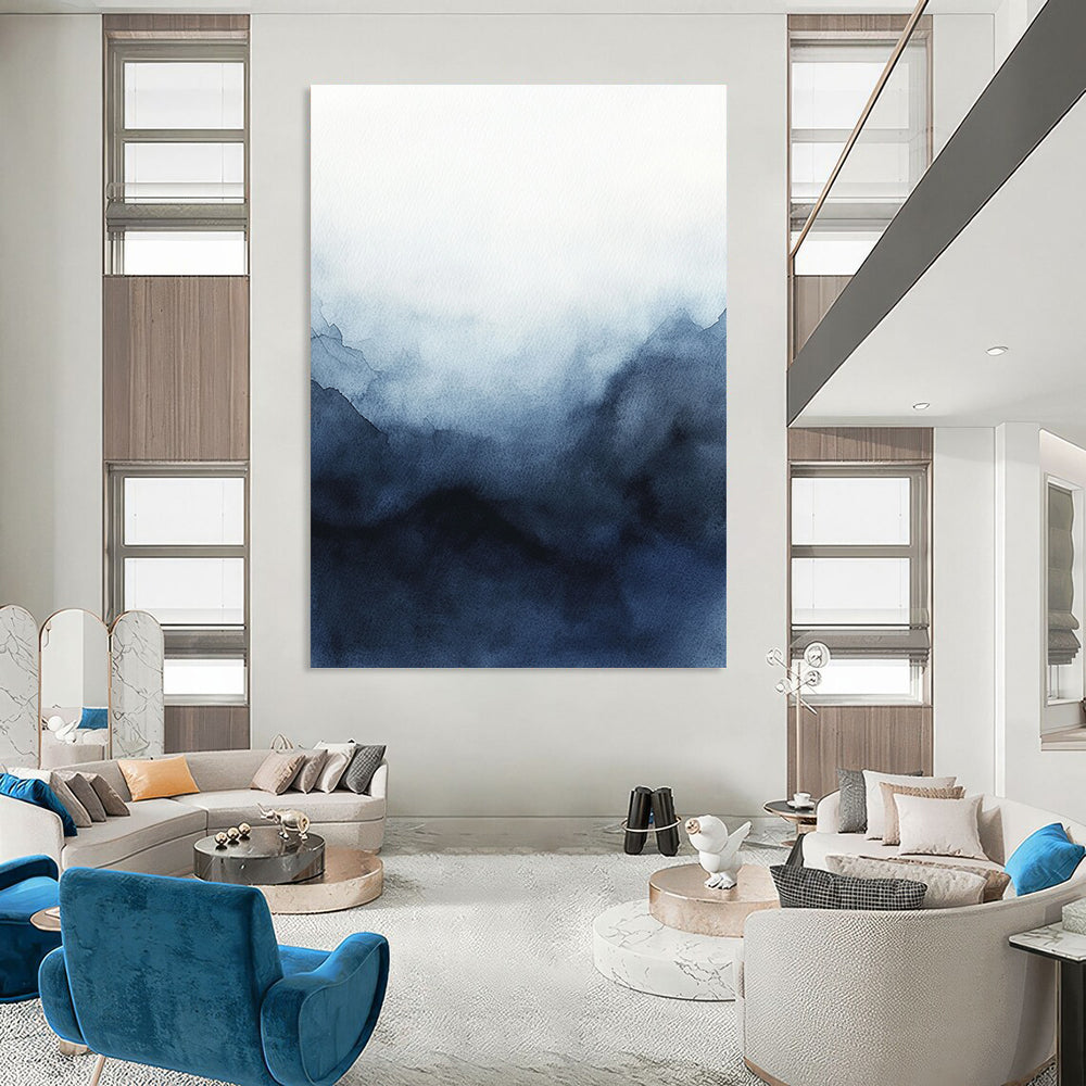 Blue Watercolor Mountain for Modern Bedroom & Yoga Studio STSC498