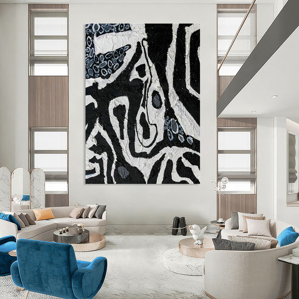Black - White Textured Art for Industrial Café Restroom Walls DLZ0052