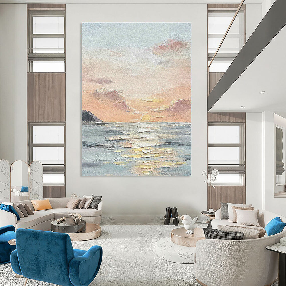Seascape Sunset Oil Painting for Beachfront Restaurant & Home Living Room DLZ1151