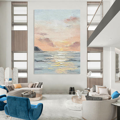 Seascape Sunset Oil Painting for Beachfront Restaurant & Home Living Room DLZ1151