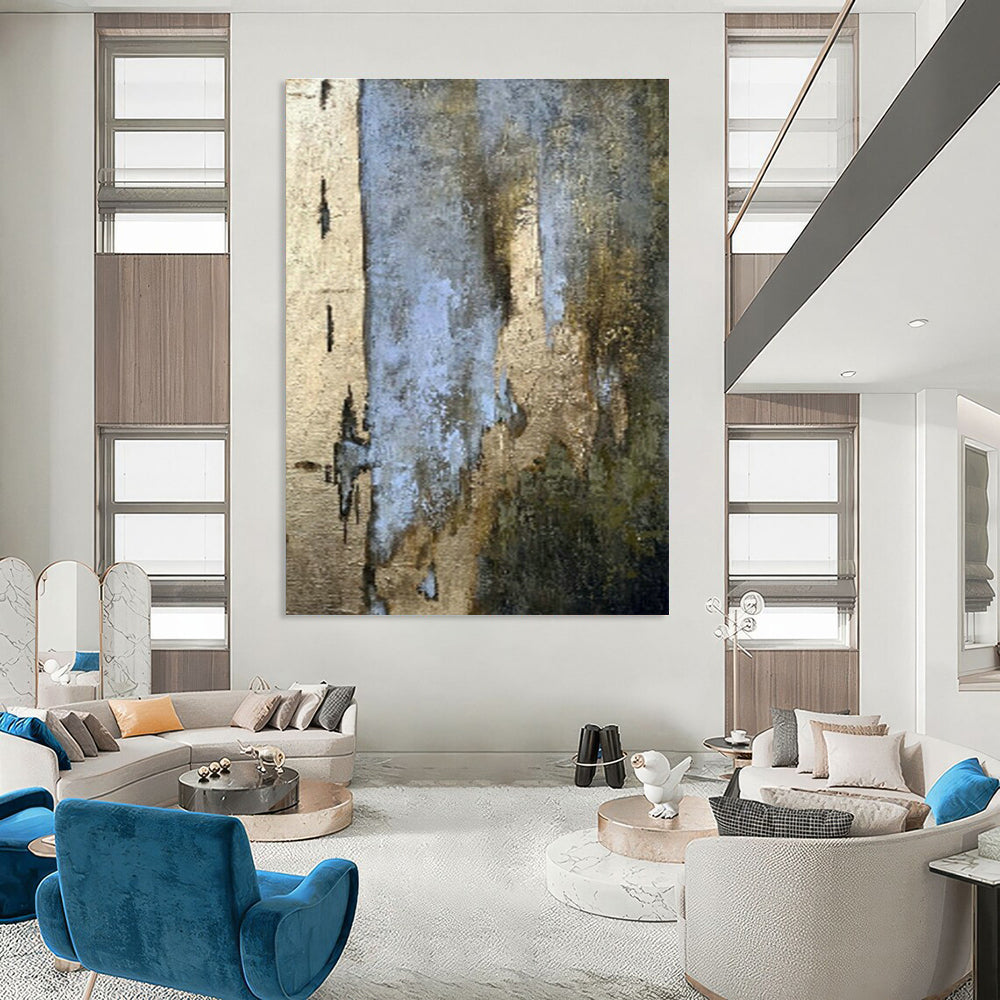 Blue - Gold - Brown Abstract Art for Luxury Hotel Lobby & Contemporary Art Gallery DLZ1898