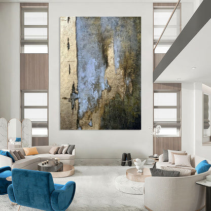 Blue - Gold - Brown Abstract Art for Luxury Hotel Lobby & Contemporary Art Gallery DLZ1898