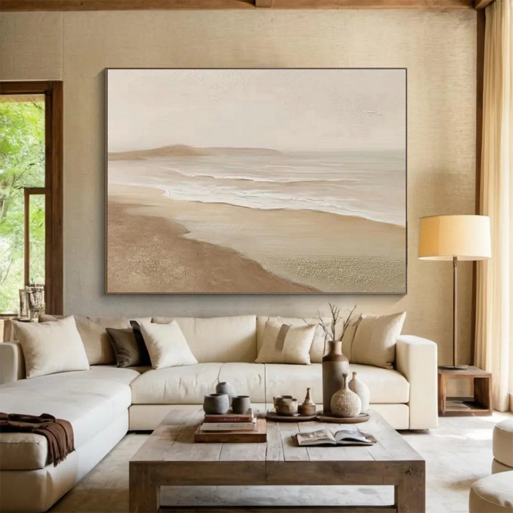 Light Brown Beach Landscape Art for Coastal Cottage DLZ2910
