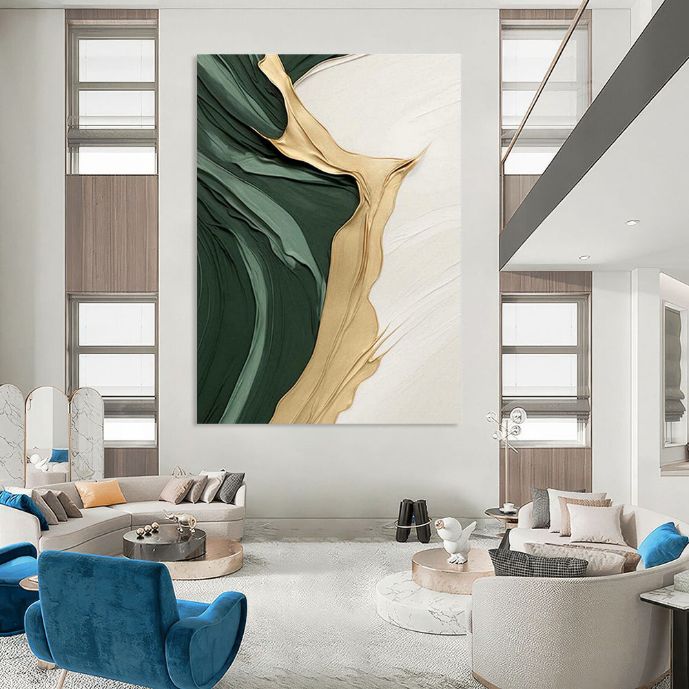 Green and Gold Flowing Abstract Art for Opulent Hotel Lobby & Art - Centric Home DLZ2196