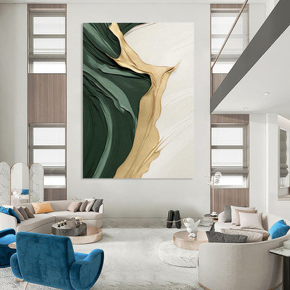 Green and Gold Flowing Abstract Art for Opulent Hotel Lobby & Art - Centric Home DLZ2196