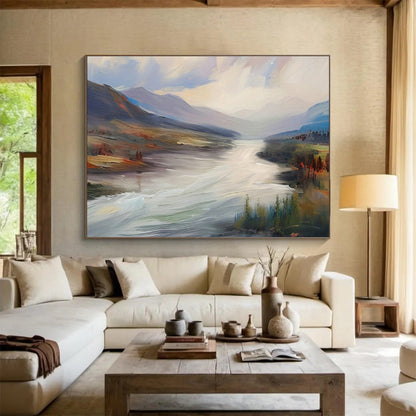 Landscape River Oil Painting for Rustic Living Room DLZ2853
