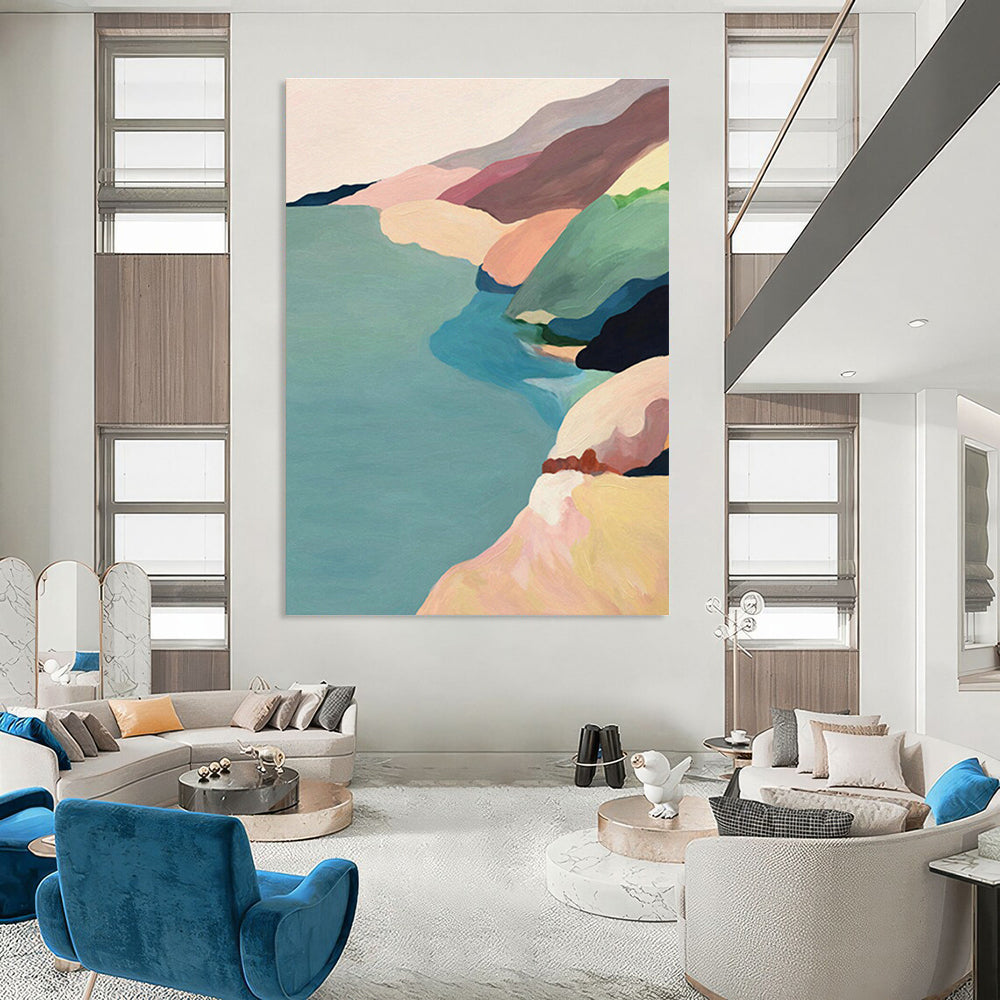 Color - Blocked Coastal Art for Beach House Living Room & Modern Seaside Café DLZ1420
