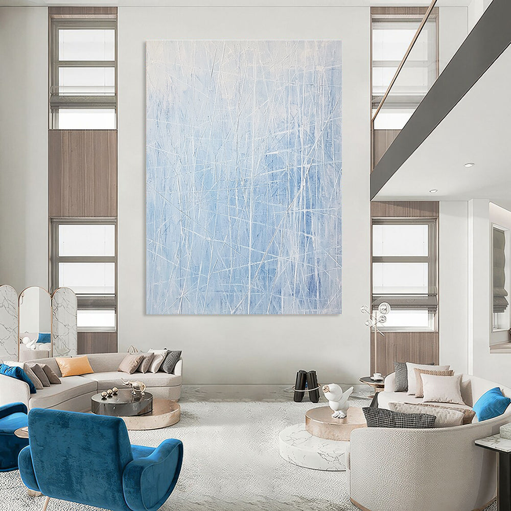 Light Blue Linear Abstract for Coastal Home Office & Contemporary Art Gallery STSC317