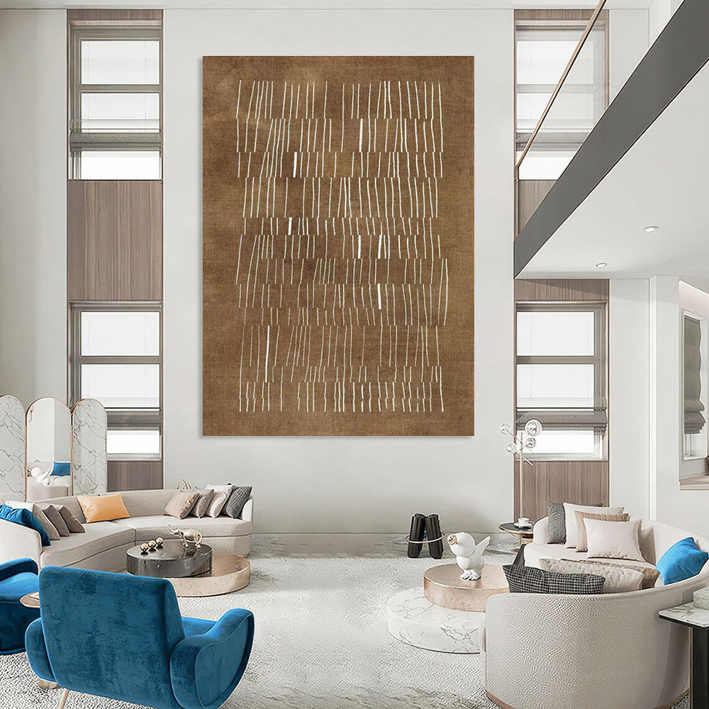 Brown & White Linear Abstract Art for Bohemian Office & Rustic Home Study DLZ1998