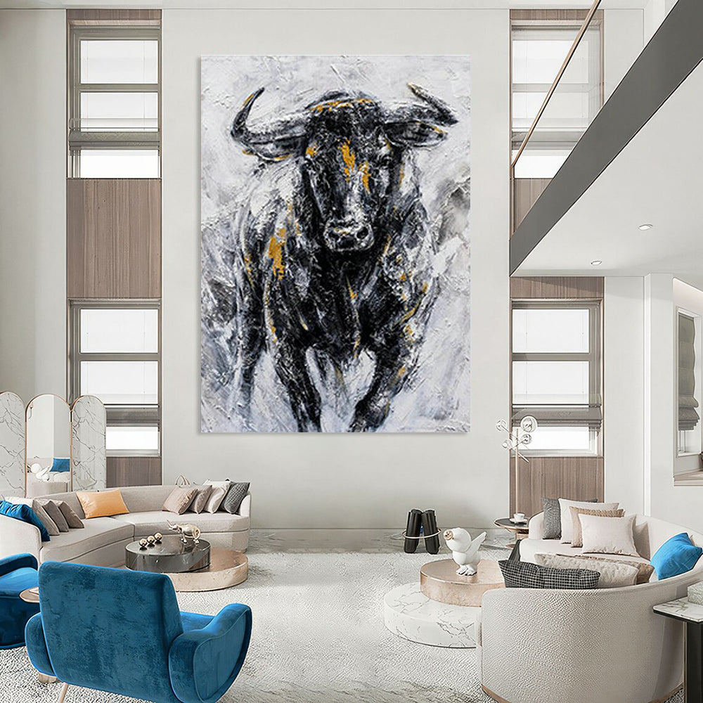 Textured Bull Portrait Art for Rustic Ranch House & Art - Centric Restaurant DLZ2155