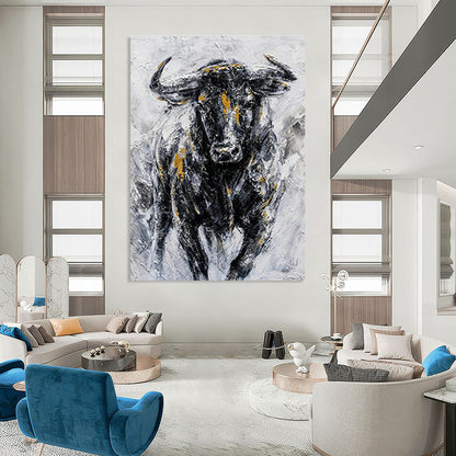 Textured Bull Portrait Art for Rustic Ranch House & Art - Centric Restaurant DLZ2155