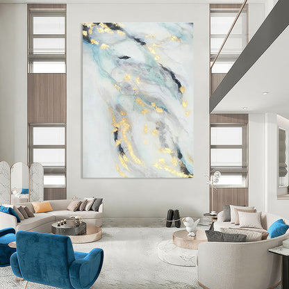 Blue - Gold Ink - Style Abstract Art for Asian - Fusion Restaurant & Zen - Inspired Home DLZ0666