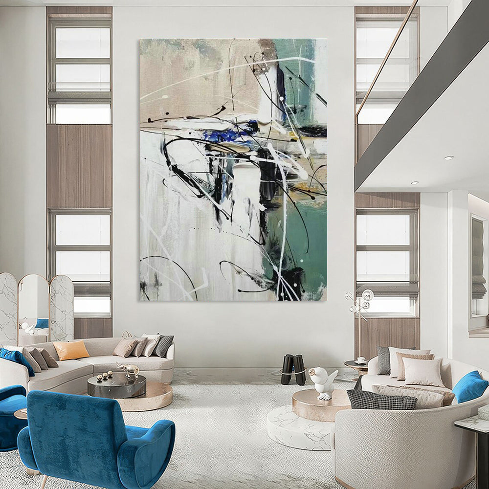 Black - White - Blue Abstract Art for Office & Hallway DLZ0309