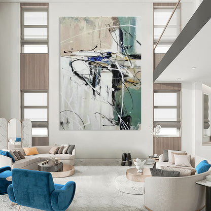 Black - White - Blue Abstract Art for Office & Hallway DLZ0309