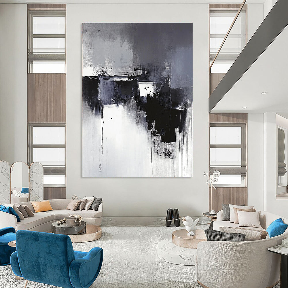 Black and White Abstract Drips for Industrial - Chic Loft & Dramatic Entryway STSC617