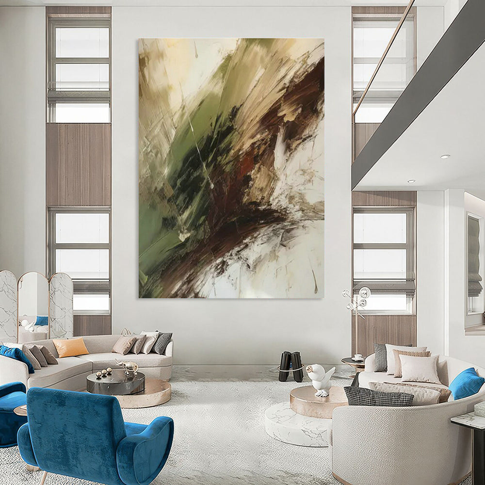 Green - Brown Abstract Art for Rustic Home Cabin & Eco - Friendly Art Space DLZ1708
