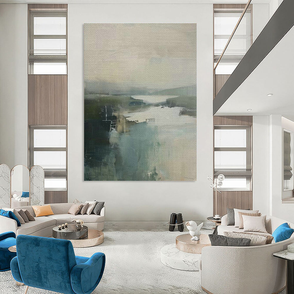 Misty Landscape Abstract Art for Lakeside Resort Lounge & Nature - Inspired Home Office DLZ1620