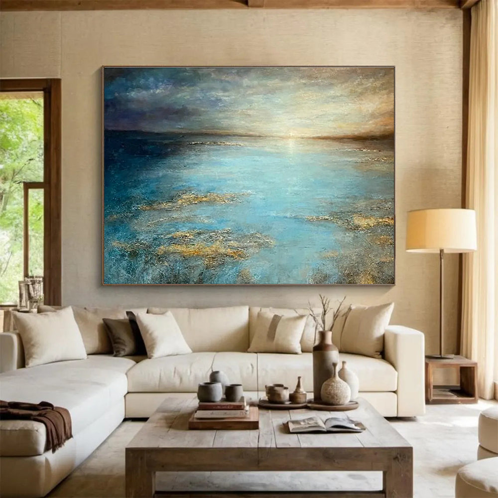 Bright Sea View Oil Painting for Coastal Home Master Bedroom Walls DLZ3155