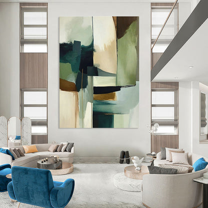 Teal - Green & Gold Abstract Art for High - End Restaurant & Modern Dining Room DLZ1637