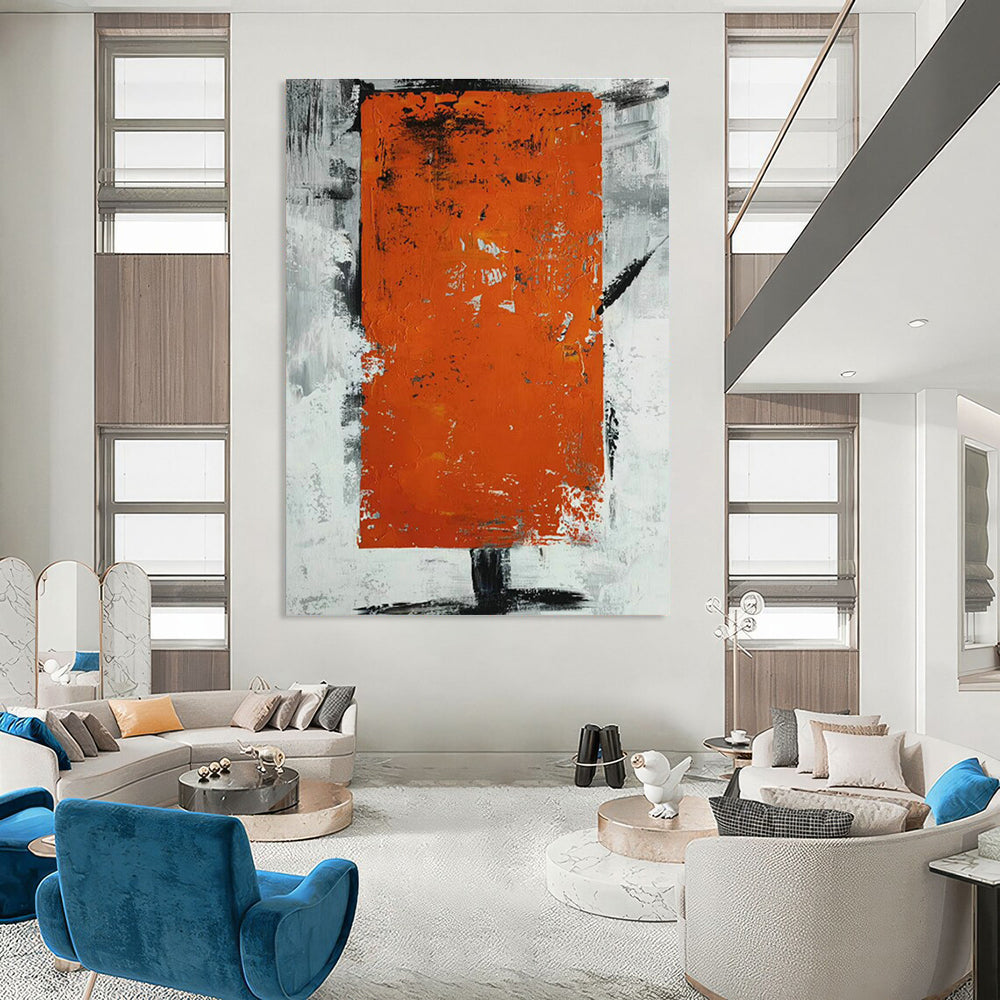 Orange - Grey Block Abstract Art for Living Room & Office DLZ0495