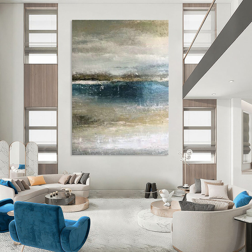 Misty Ocean Abstract for Scandinavian - Style Beach House & Zen Meditation Nook DLZ0926