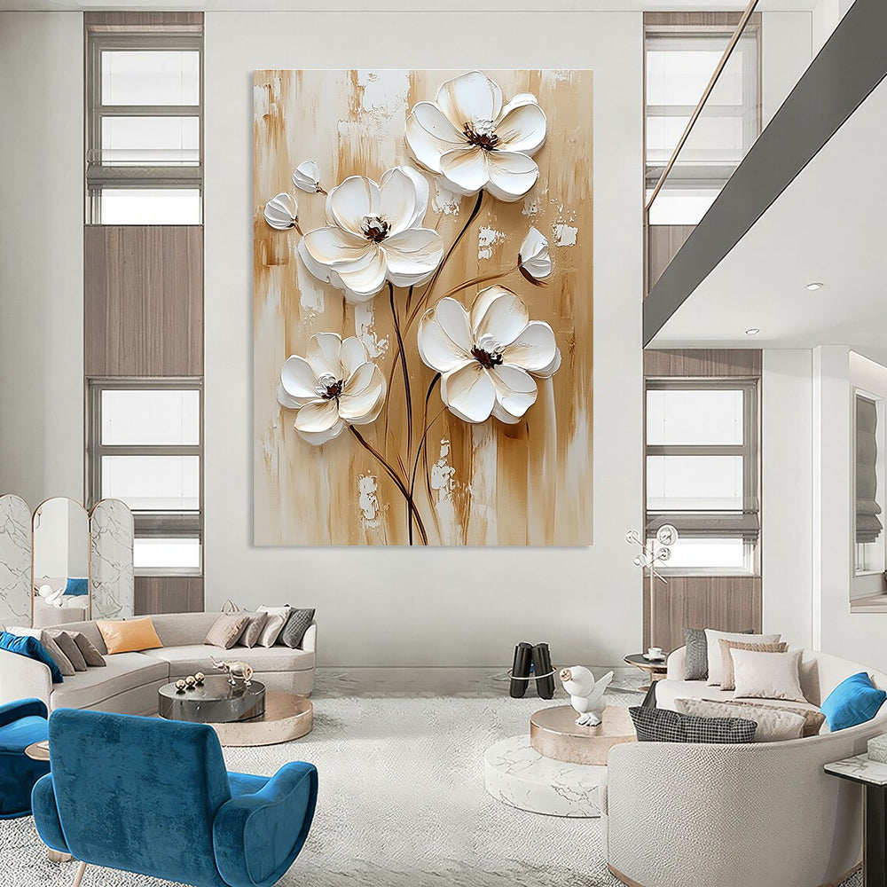 3D White Flowers on Wood Rustic Floral Art for Farmhouse - Style Kitchen & Cozy Home Porch STSC1479