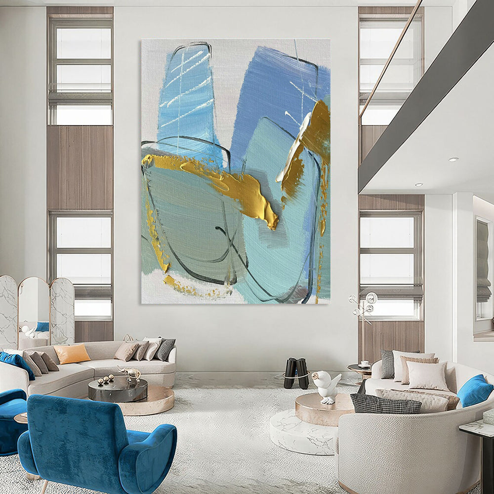 Blue - Gold Abstract Art for Coastal Villa & Art - Forward Bar DLZ0809