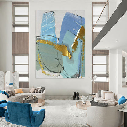 Blue - Gold Abstract Art for Coastal Villa & Art - Forward Bar DLZ0809