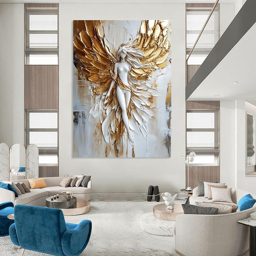 Golden - Winged Figure Mythical Art for Bohemian - Style Lounge & Spiritual Home Altar STSC1472