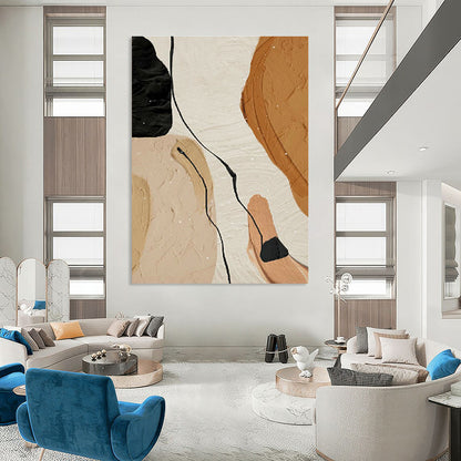 Beige and Black Abstract Shapes Art for Mid - Century Modern Office & Neutral - Toned Gallery DLZ2213