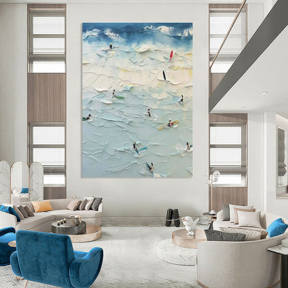Thick - Painted Beach Surfers Art for Coastal Café & Beach House DLZ1972