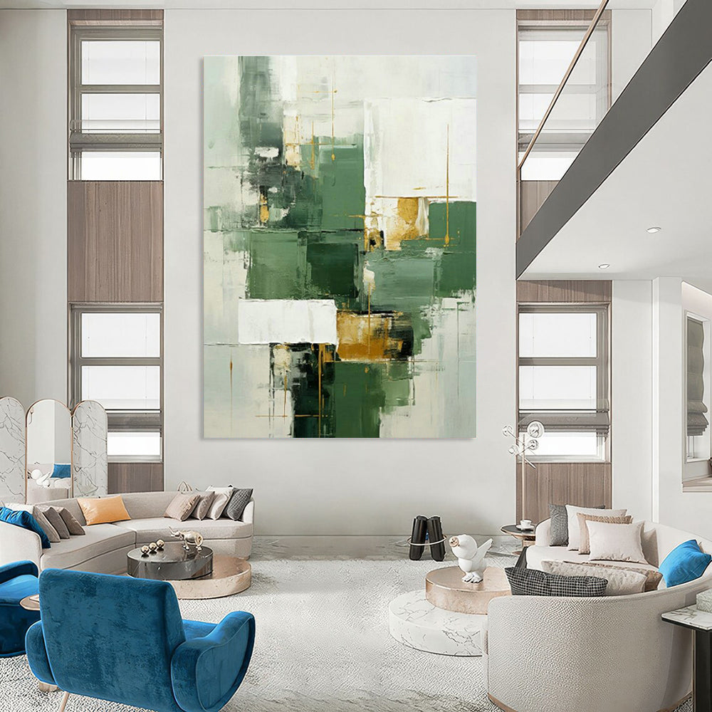 Green - Gold Geometric Abstract Art for Dining Room & Office DLZ0303