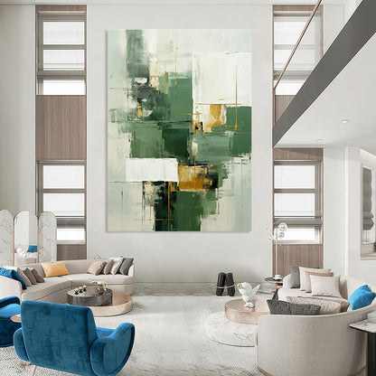 Green - Gold Geometric Abstract Art for Dining Room & Office DLZ0303
