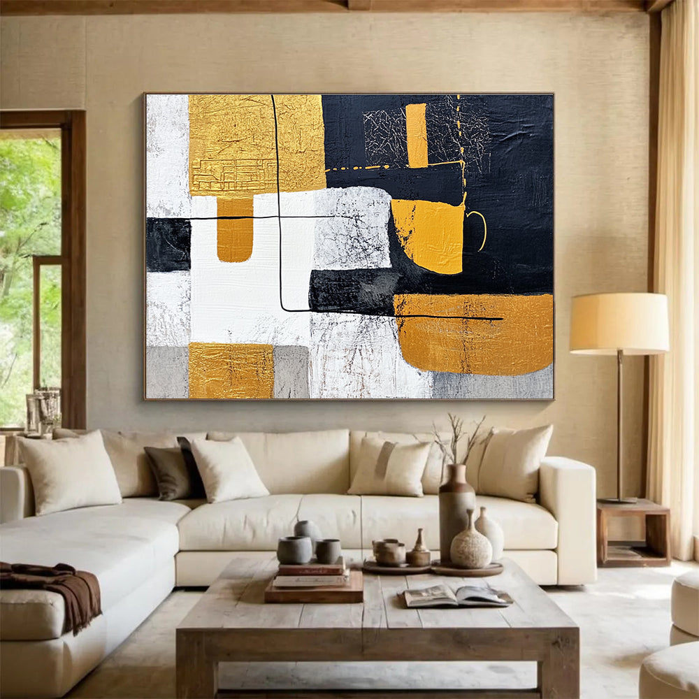 Geometric Abstract with Gold Art for Luxury Condo Living Room & High - End Art Gallery SC266