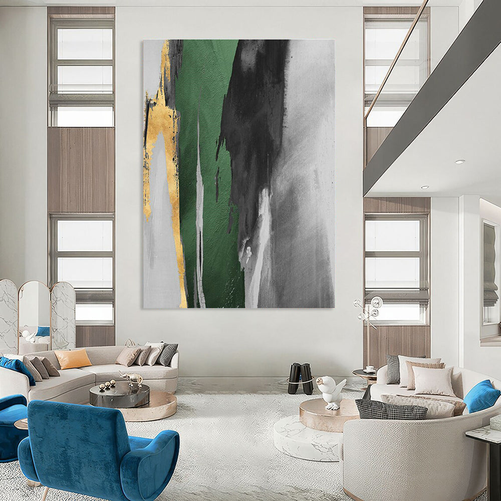 Green, Gray, and Gold Abstract Art for Luxury Home Office & Nature - Themed Spa DLZ2222