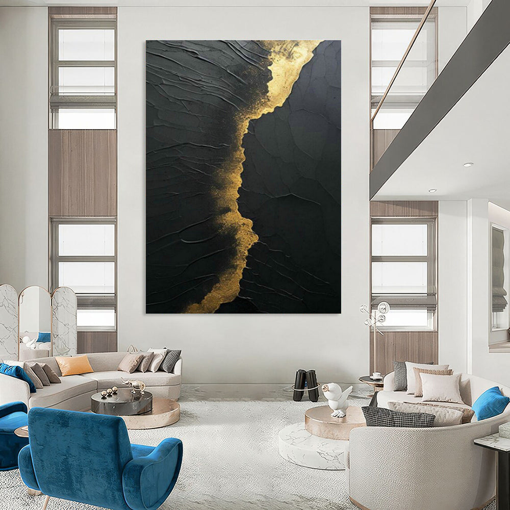 Black - Gold Textured Art for Luxury Hotel Lobby Accents DLZ0261