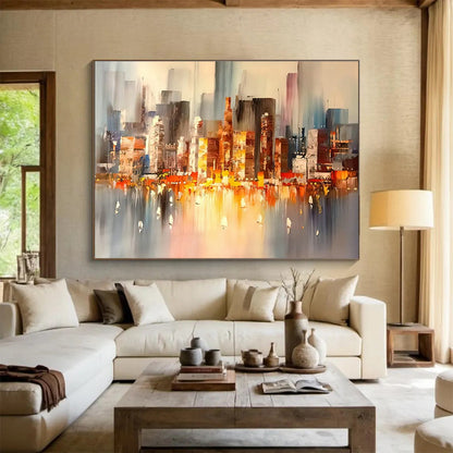 City Night View Abstract Art for Modern Penthouse Living Room Walls DLZ3283