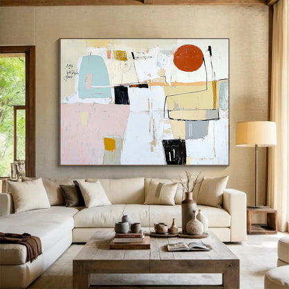 Minimalist Abstract with Red Circle Art for Art Gallery Corridor & Scandinavian - Style Home SC041