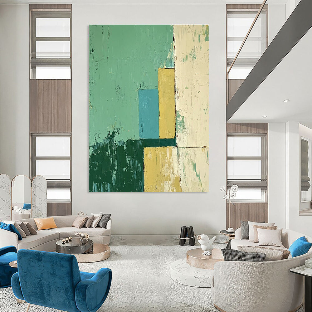 Geometric Green and Blue Abstract Art for Modern Office Breakroom & Interior Design Studio STSC144