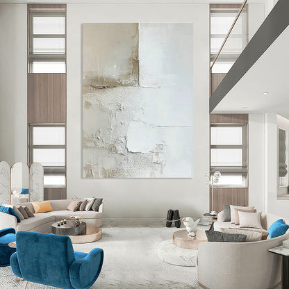 Light Brown - White Textured Abstract Art for Coastal Cottage Living Room & Wellness Retreat Lounge DLZ0984
