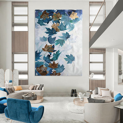 Blue - Gold Maple Leaf Abstract Art for Autumn - Themed Café & Nature - Lover’s Home DLZ0774
