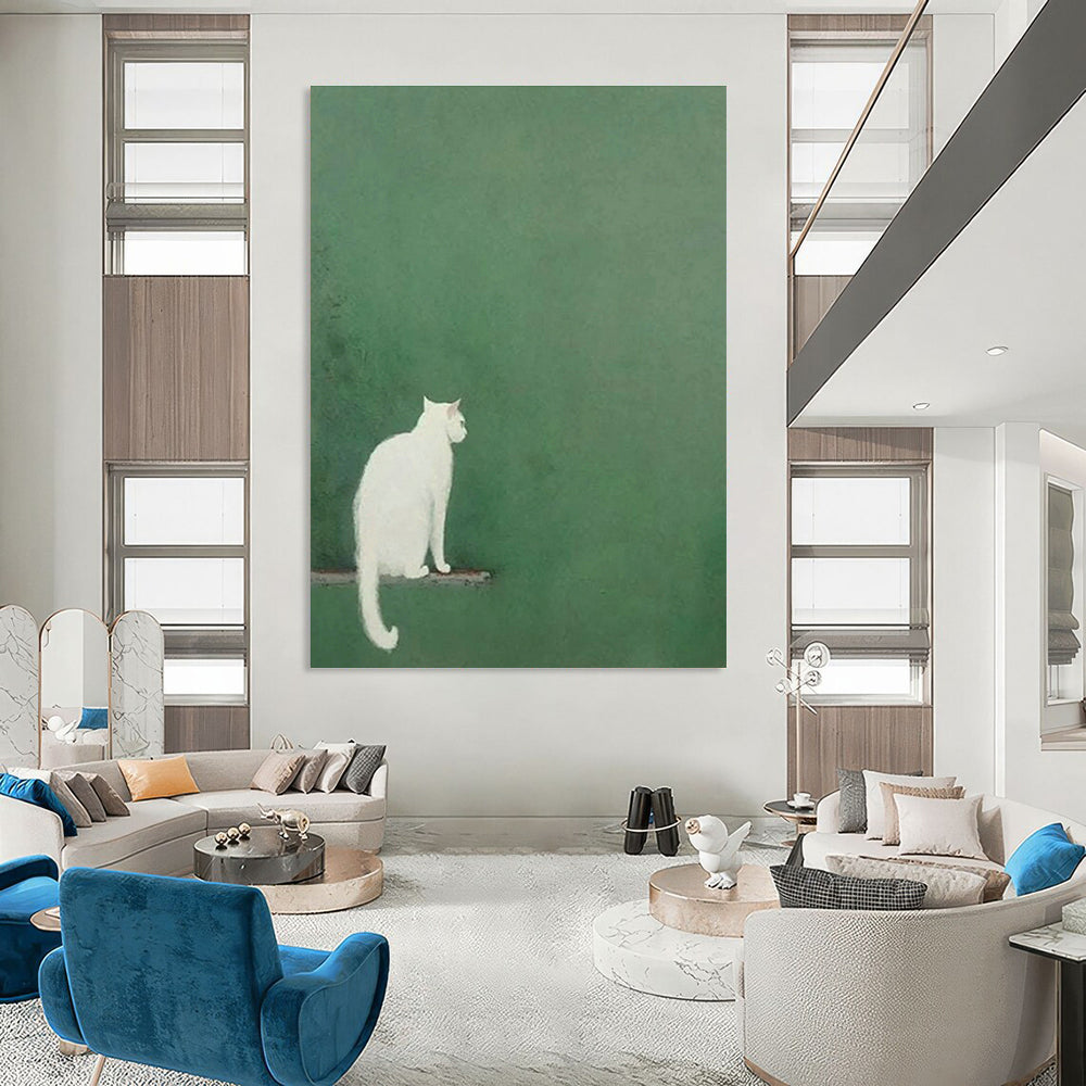 White Cat Back View Art for Bedroom & Living Room DLZ0432