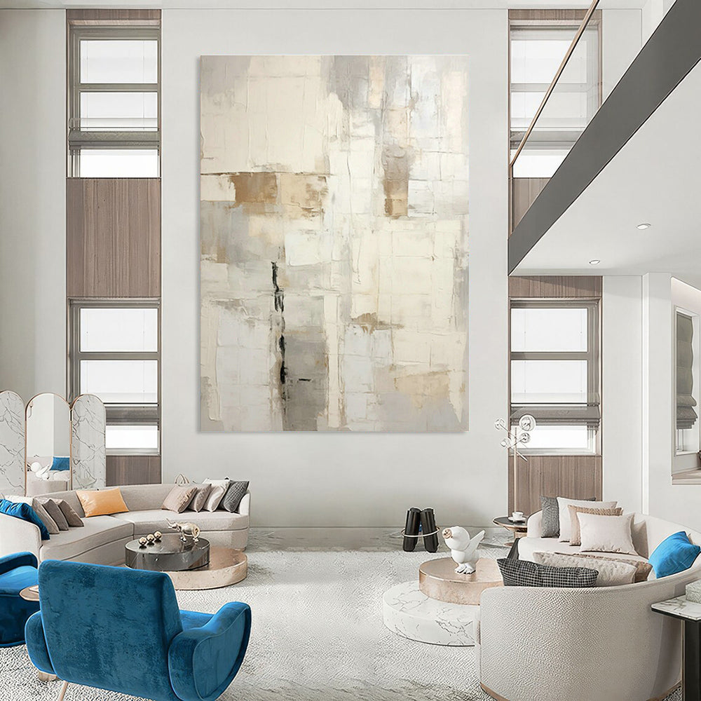 Gray - White - Brown Square Abstract Art for Minimalist Home & Design Studio DLZ1262