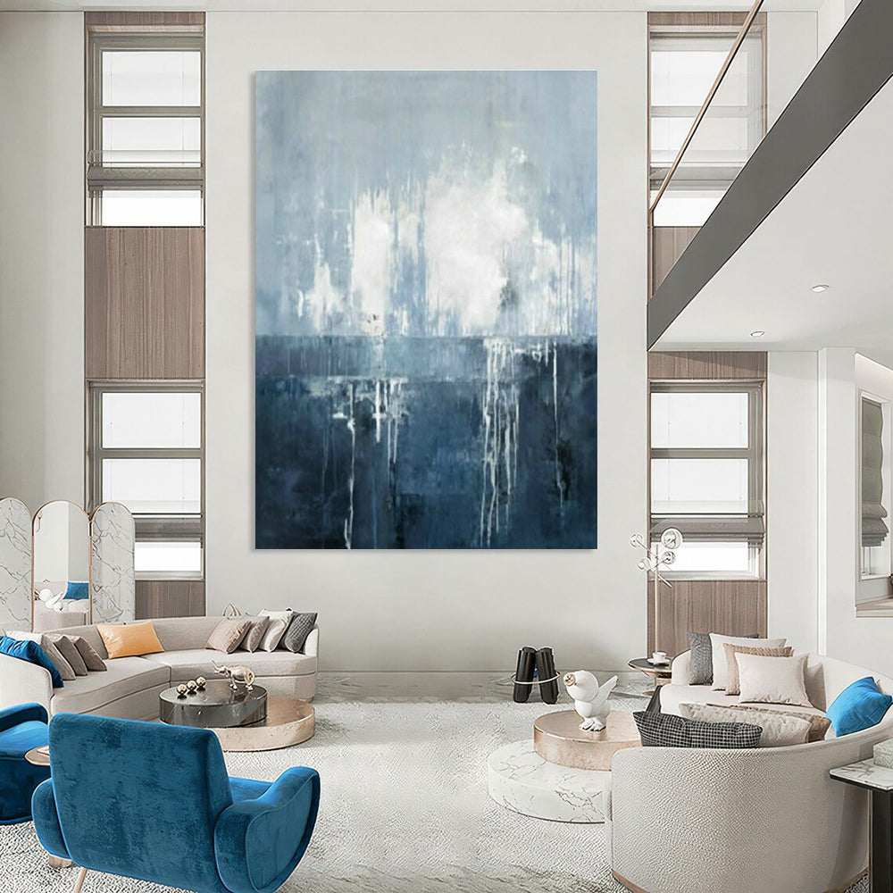 Blue - White Abstract Drip Art for Modern Spa & Coastal Home DLZ2045