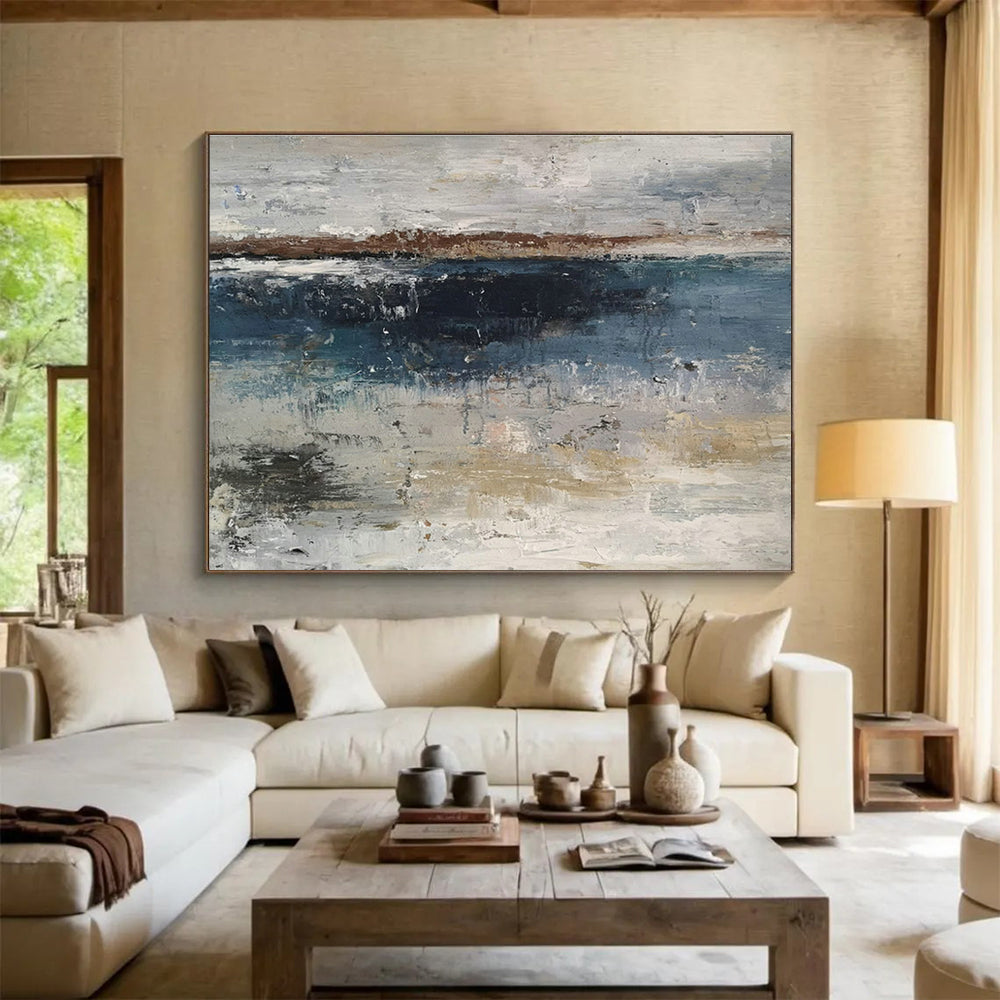 Gray - Blue Abstract Seaside Art for Modern Coastal Condo Living Rooms DLZ2672